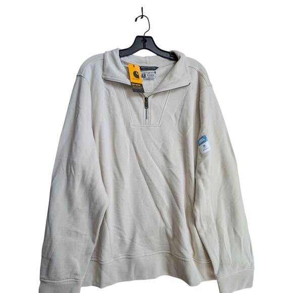 NWT CARHARTT Womens 1/4 Zip Sweatshirt 2X Plus Beige Tencel Relaxed Fit Workwear - Picture 1 of 4